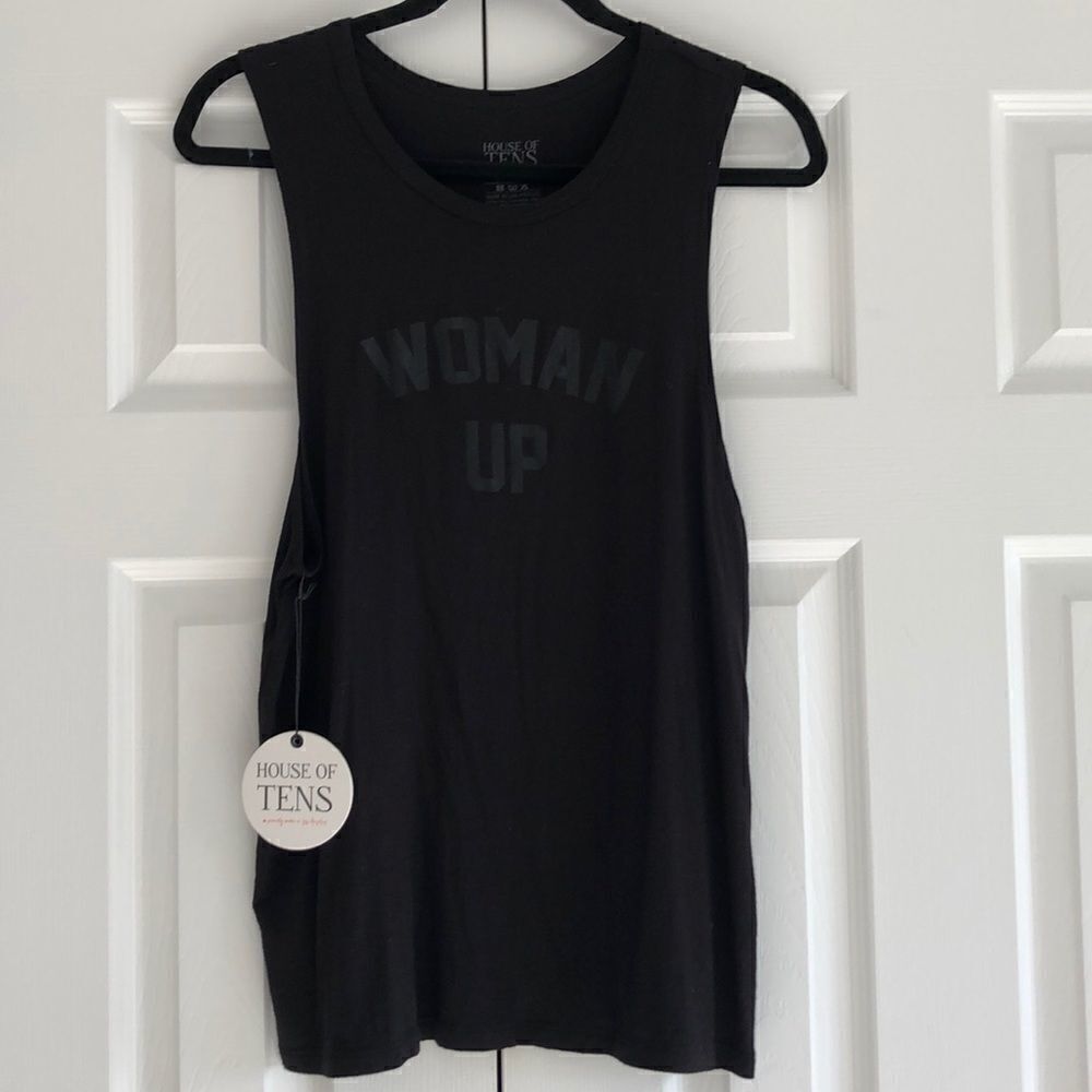 House of Tens Black on Black “Woman Up” Tank Top - Size XS